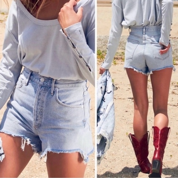 Agolde Pants - Agolde Dee Short in Digit Button Fly Distressed Hem Denim Jean Shorts Size 26